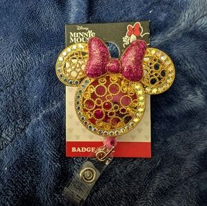 Disney Minnie Mouse Pink and Gold Glitter Badge Reel